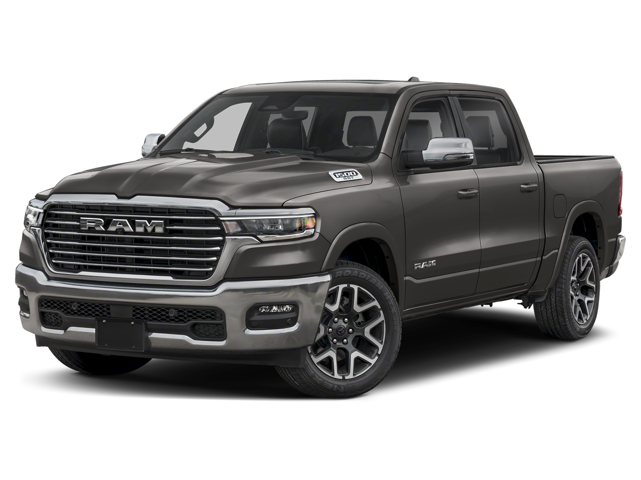 2026 RAM 1500 Laramie in Granite Crystal Metallic Clearcoat — front three-quarter view