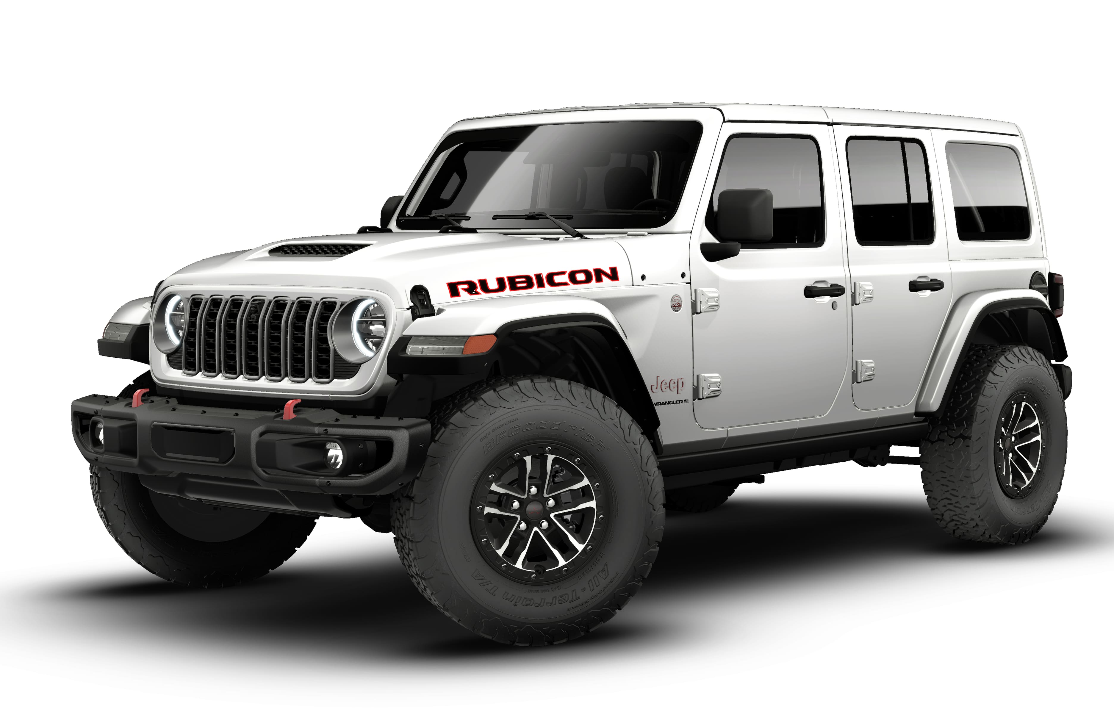 2026 Jeep Wrangler WRANGLER 4-DOOR RUBICON X in Bright White Clear-Coat Exterior Paint — front three-quarter view