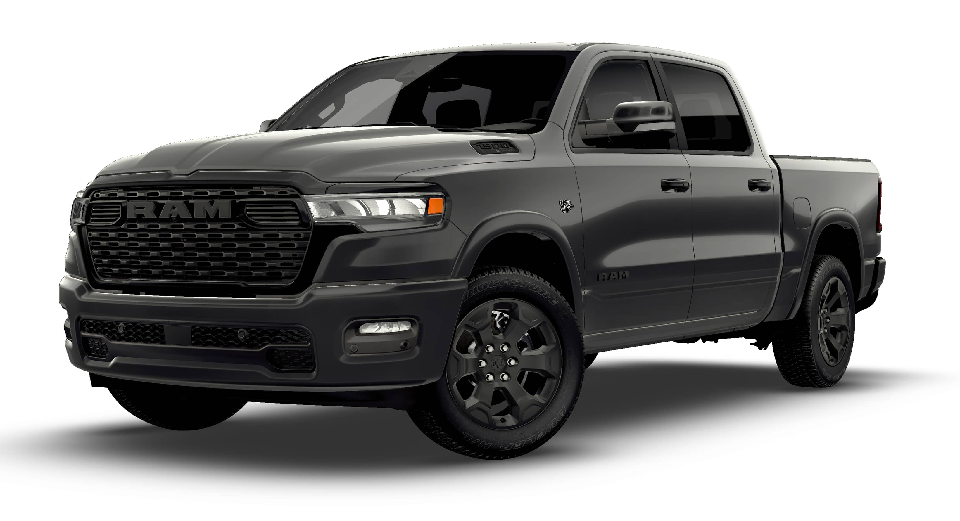 2026 RAM Ram 1500 RAM 1500 BIG HORN CREW CAB 4X4 5'7' BOX in Granite Crystal Metallic Clear-Coat Exterior Paint — front three-quarter view