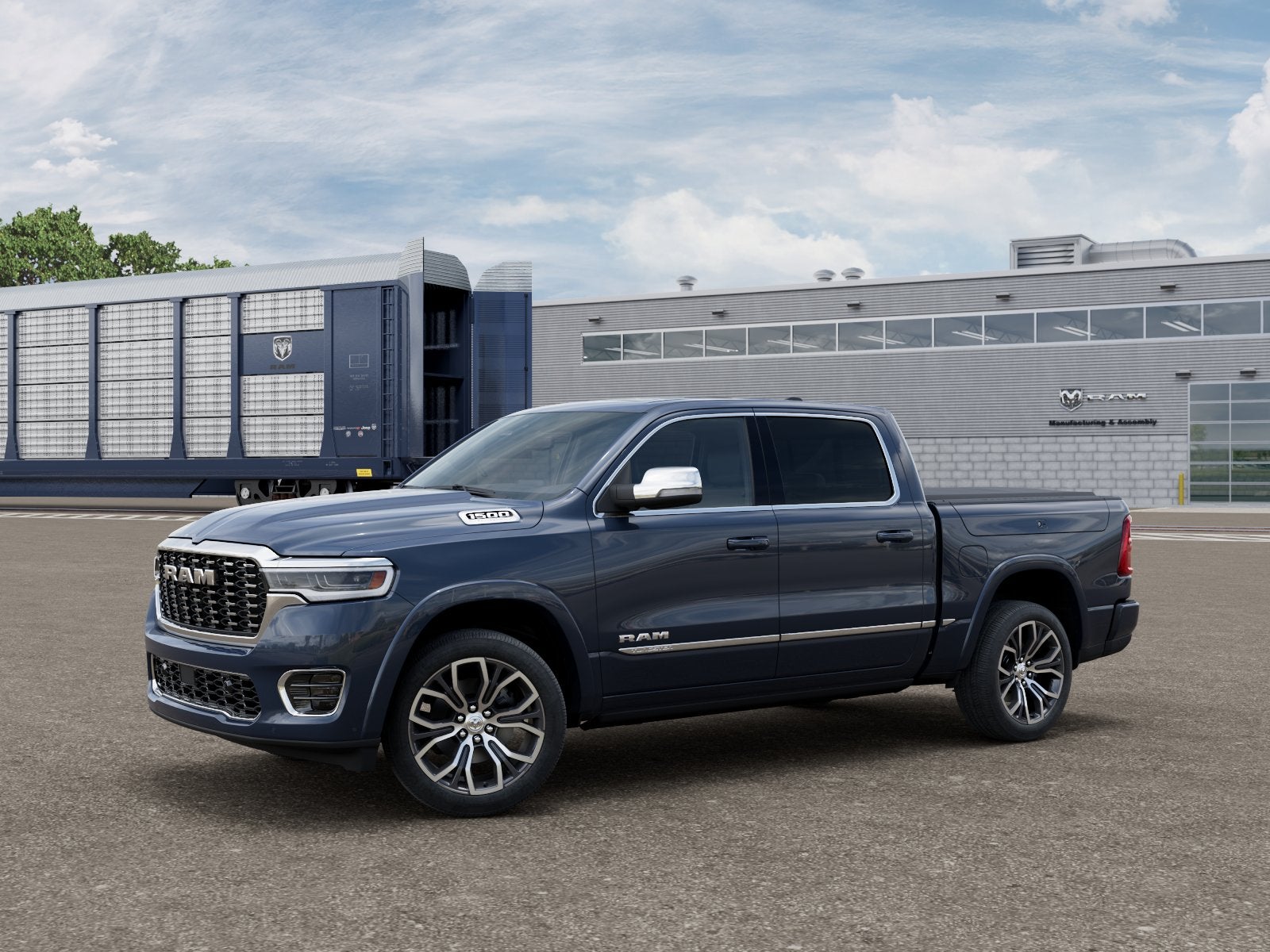 2026 RAM Ram 1500 RAM 1500 TUNGSTEN CREW CAB 4X4 in Forged Blue Metallic Exterior Paint — front three-quarter view