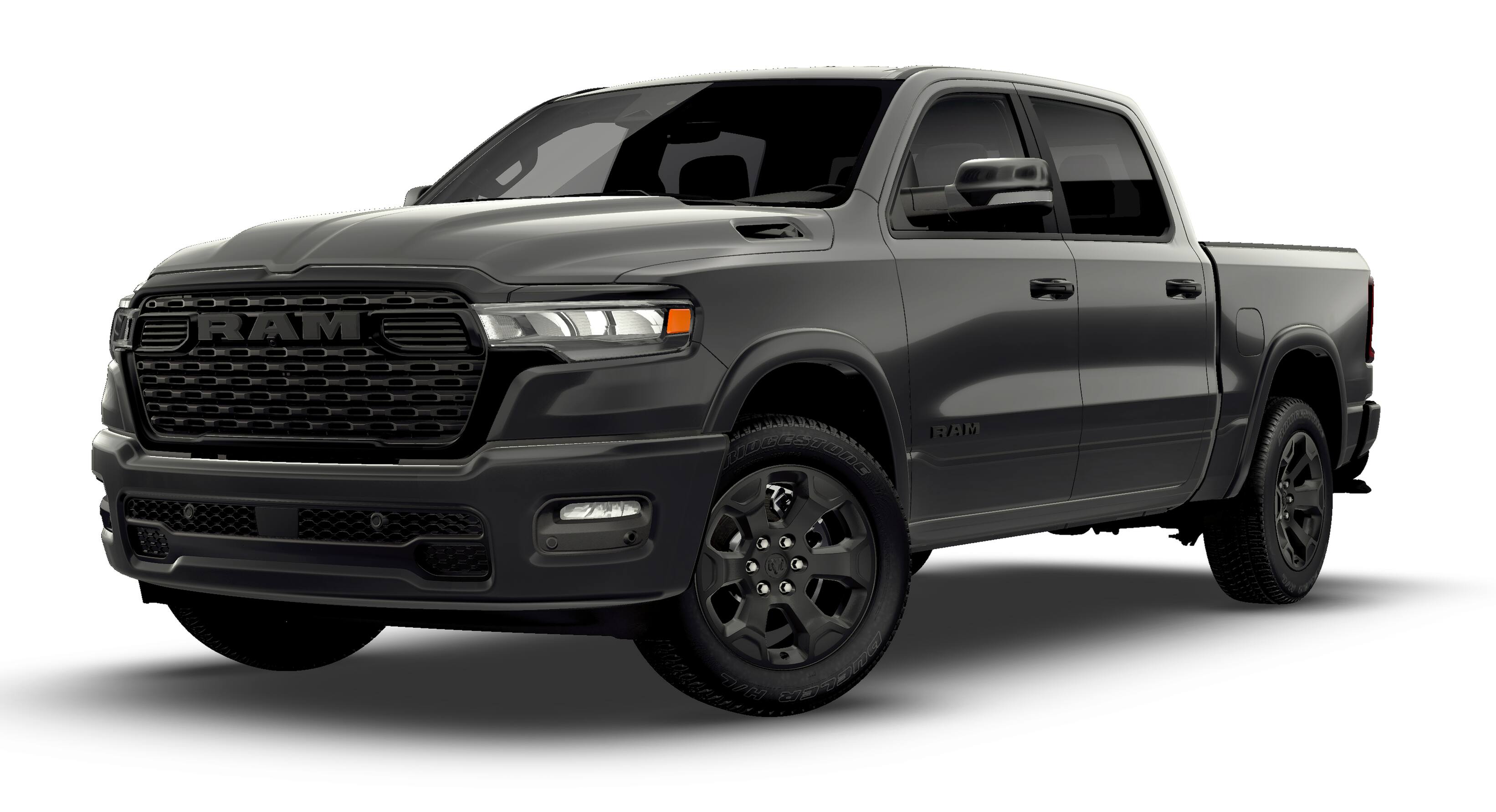 2026 RAM Ram 1500 RAM 1500 BIG HORN CREW CAB 4X4 5'7' BOX in Granite Crystal Metallic Clear-Coat Exterior Paint — front three-quarter view