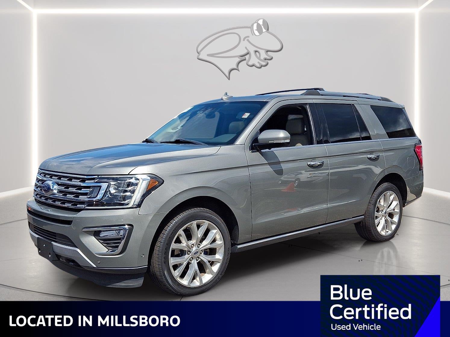 2019 Ford Expedition Limited in Silver Spruce — front three-quarter view