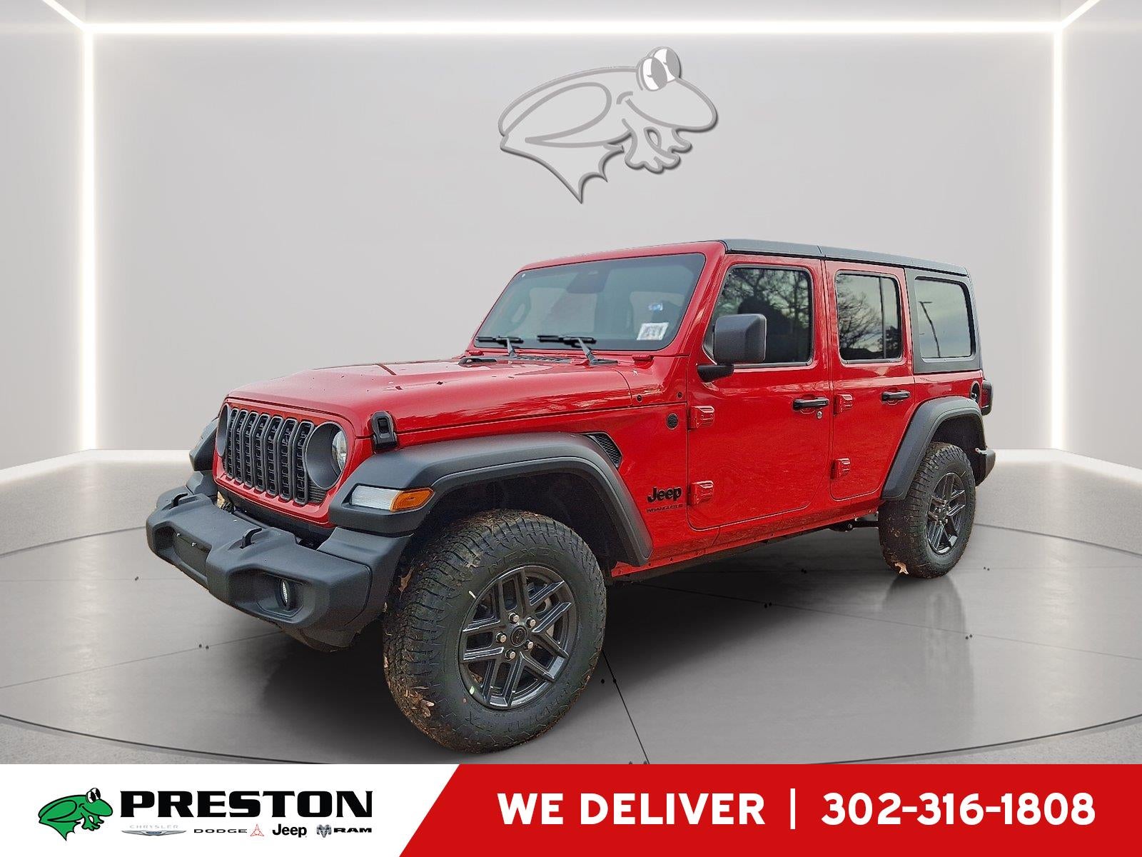 2026 Jeep Wrangler Sport S in Firecracker Red Clearcoat — front three-quarter view
