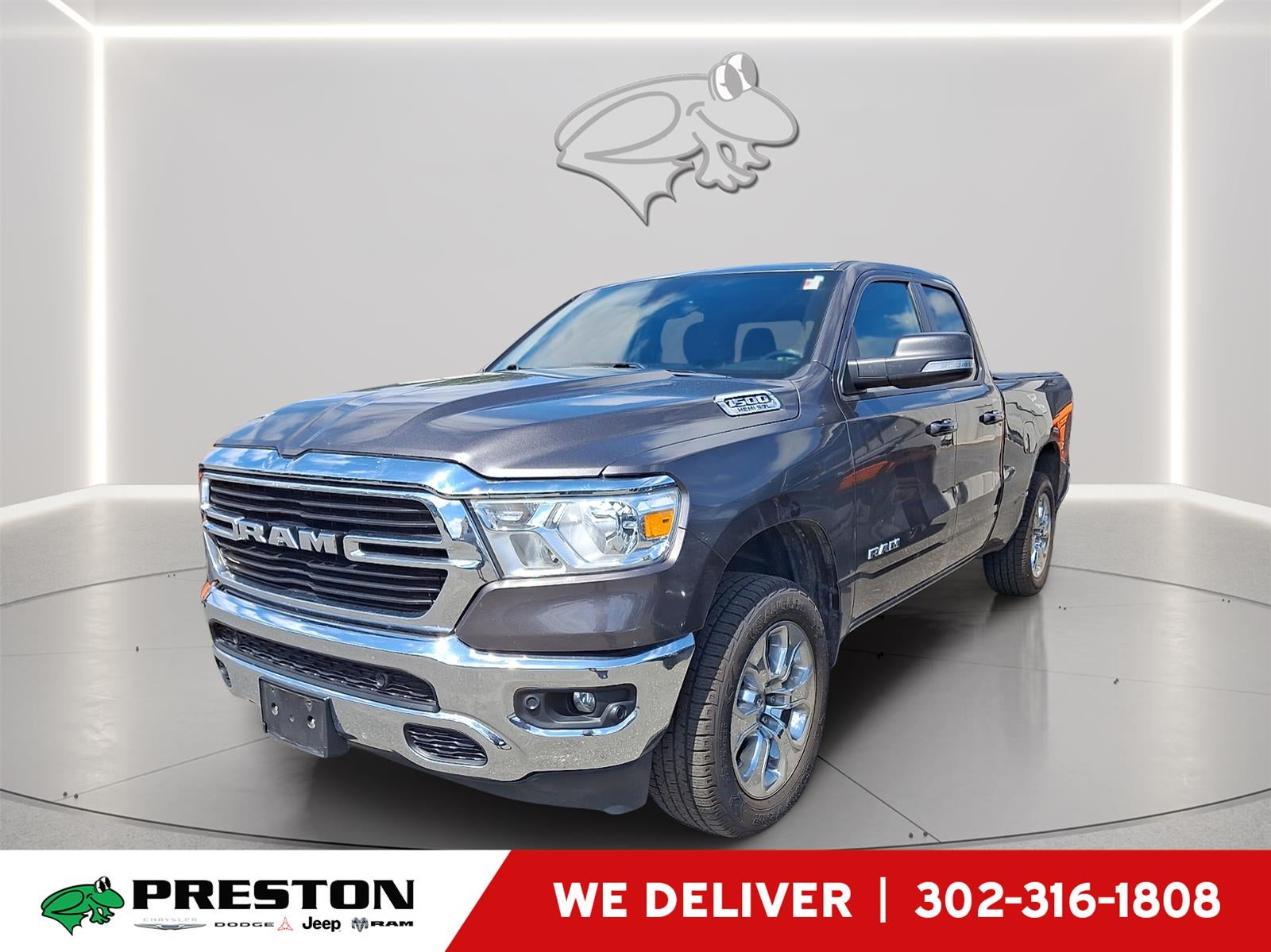 2021 RAM 1500 Big Horn in Granite Crystal Metallic Clearcoat — front three-quarter view
