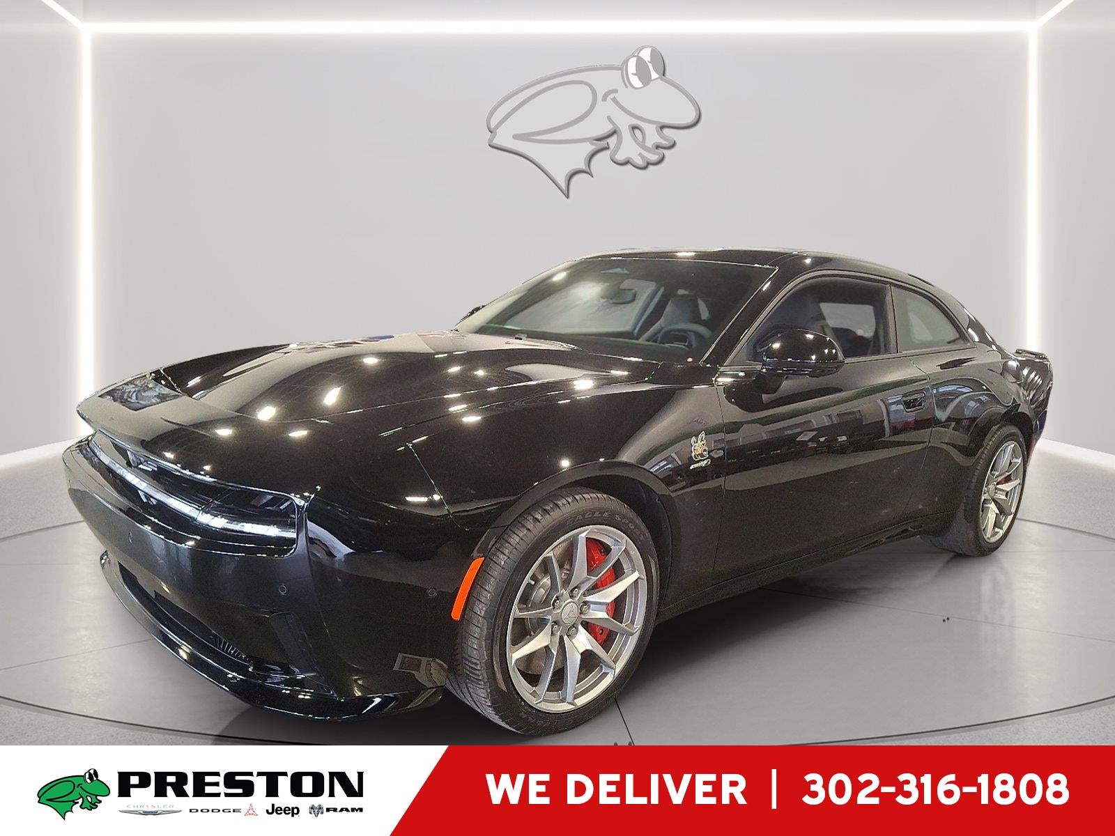 2025 Dodge Charger Daytona Scat Pack in Diamond Black Crystal Pearlcoat — front three-quarter view